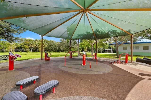 view of jungle gym with a yard