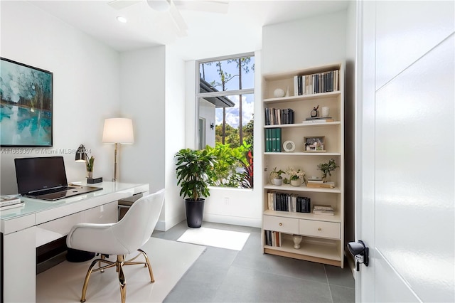 home office featuring ceiling fan