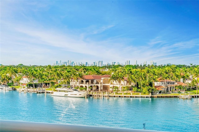 property view of water with a boat dock