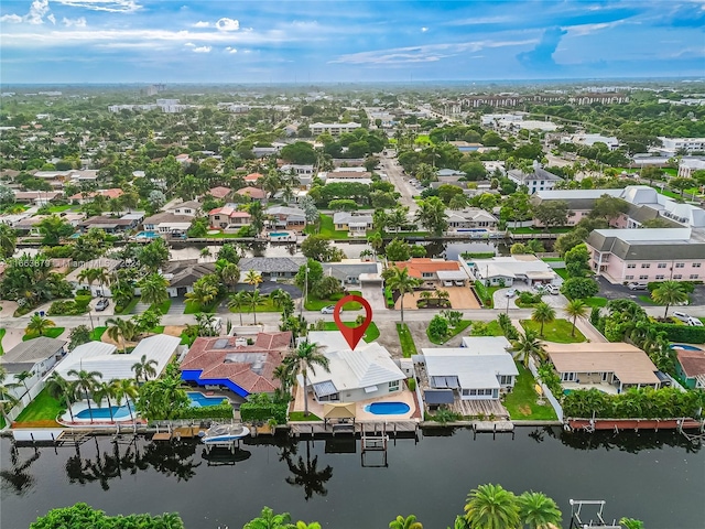 aerial view with a water view