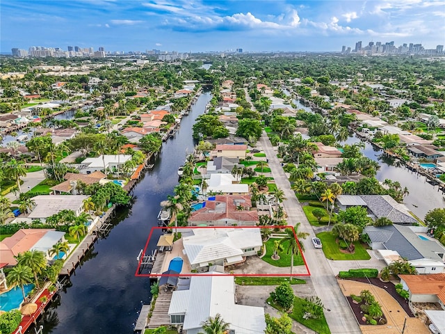 aerial view featuring a water view