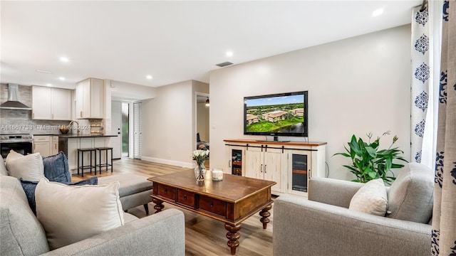 living room featuring light wood-type flooring