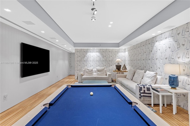 rec room featuring hardwood / wood-style flooring and pool table