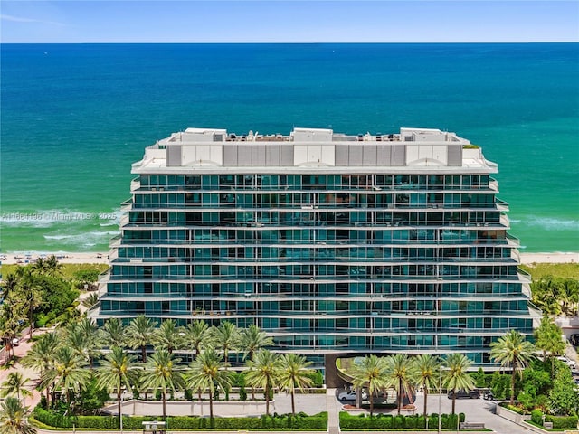 view of building exterior featuring a water view