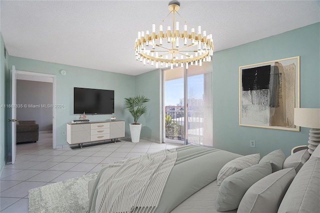 7921 Byron Ave Unit 507, Miami Beach, FL 33141 - bedroom with a chandelier, a textured ceiling, and light tile patterned flooring