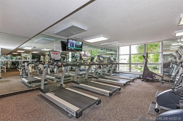 workout area featuring a textured ceiling