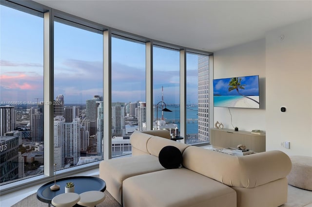 living area with expansive windows