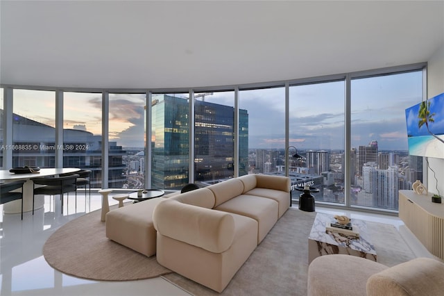 living room with floor to ceiling windows