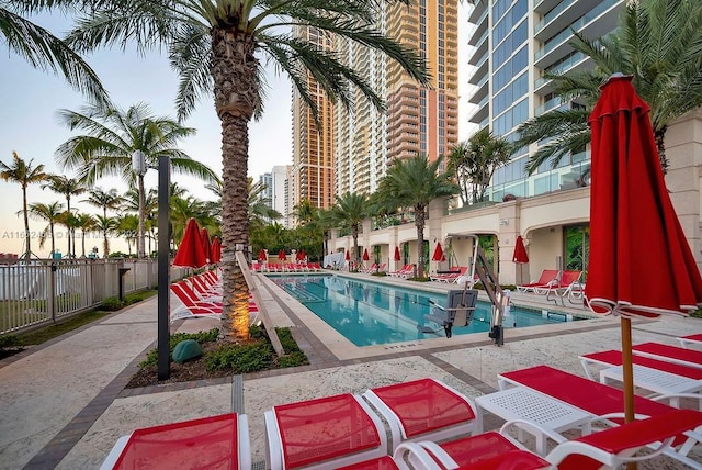 view of pool featuring a patio