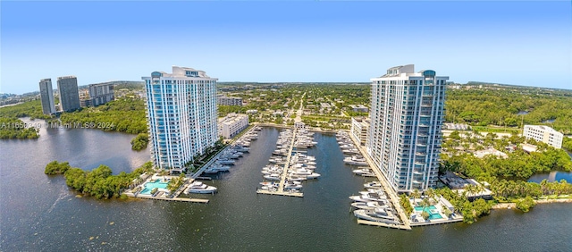 aerial view featuring a water view