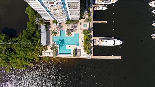 aerial view featuring a water view