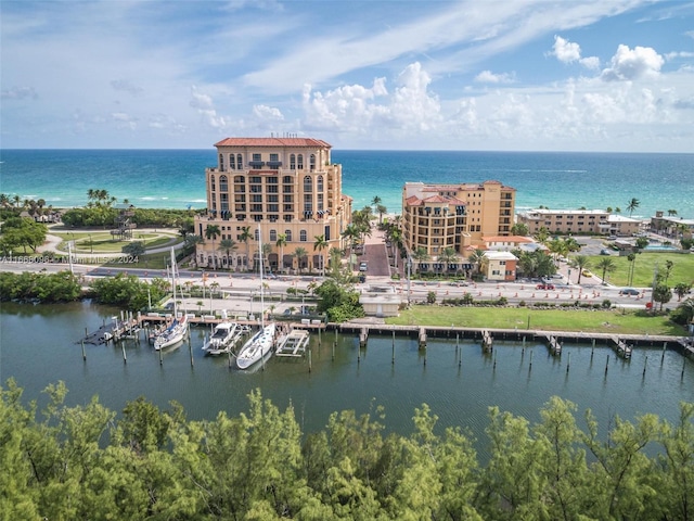 aerial view with a water view