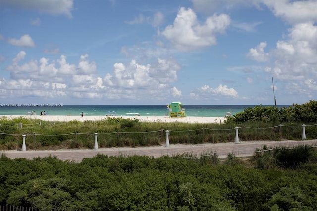 property view of water featuring a view of the beach