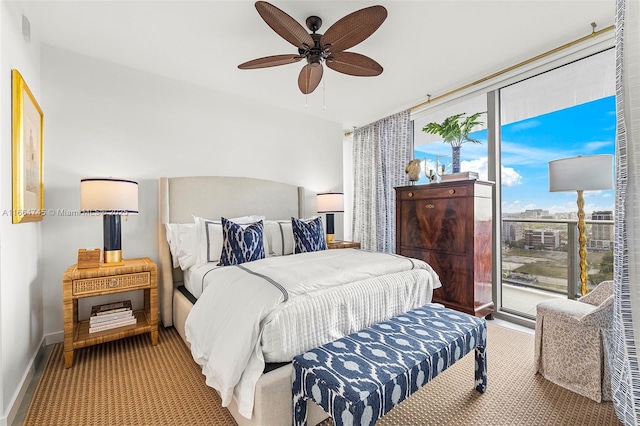 488 NE 18th St Unit 2301, Miami, FL 33132 - carpeted bedroom featuring baseboards, ceiling fan, and access to exterior