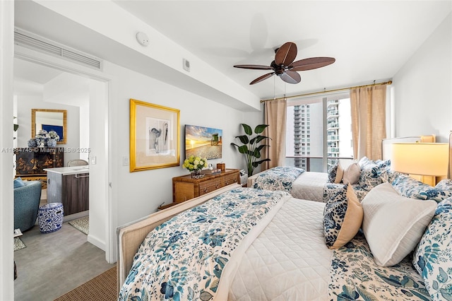 488 NE 18th St Unit 2301, Miami, FL 33132 - carpeted bedroom featuring a ceiling fan, baseboards, and visible vents