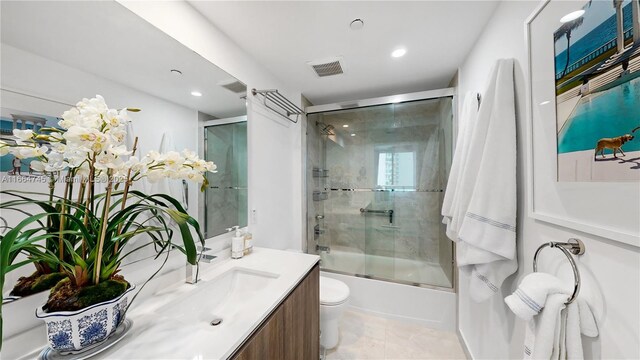 488 NE 18th St Unit 2301, Miami, FL 33132 - full bathroom featuring vanity, shower / bath combination with glass door, and recessed lighting
