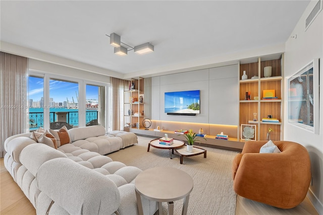 living room featuring light hardwood / wood-style floors