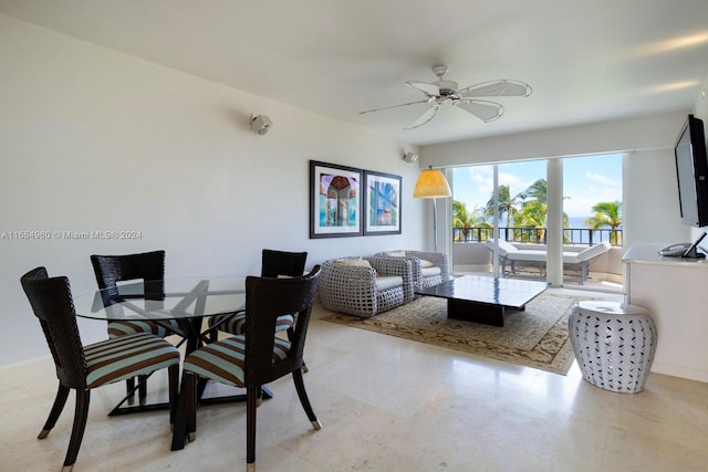 dining space with ceiling fan