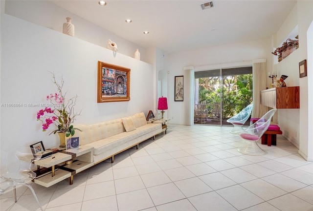 living room featuring light tile patterned floors