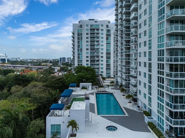 view of pool featuring a patio