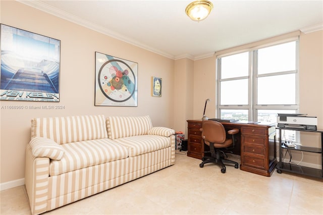 home office featuring crown molding