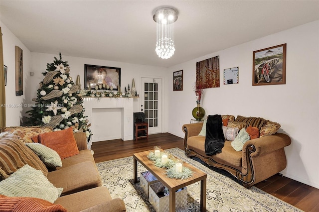 living room with dark hardwood / wood-style floors