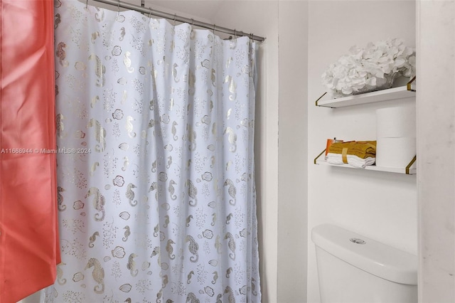 bathroom featuring a shower with shower curtain and toilet