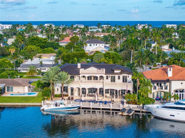 aerial view with a water view