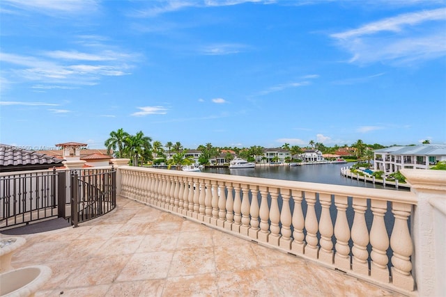 view of patio / terrace featuring a water view