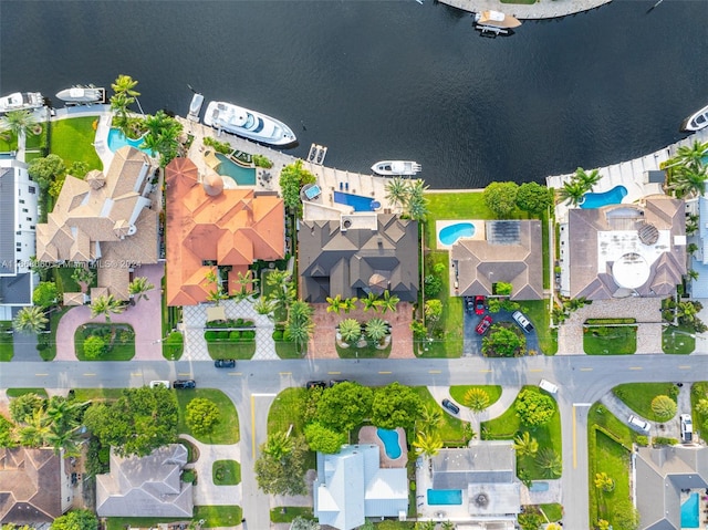 bird's eye view featuring a water view