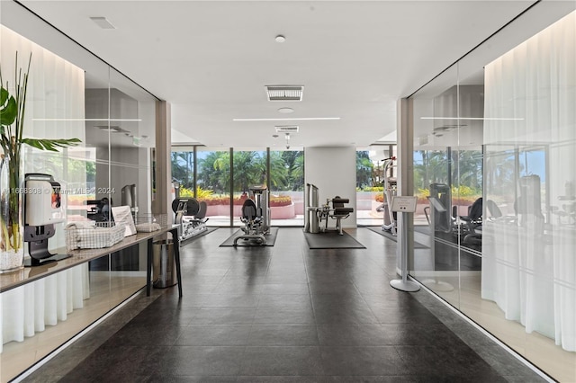 exercise room featuring a wealth of natural light and a wall of windows