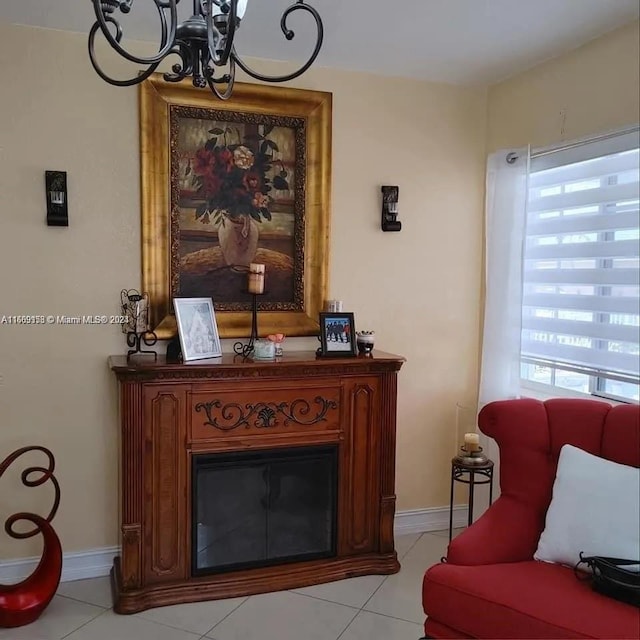 441 E 37th St, Hialeah, FL 33013 - living room featuring a chandelier and light tile patterned flooring