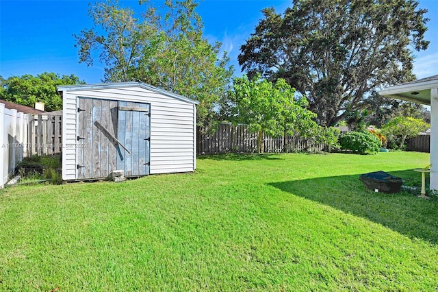 view of yard with a shed