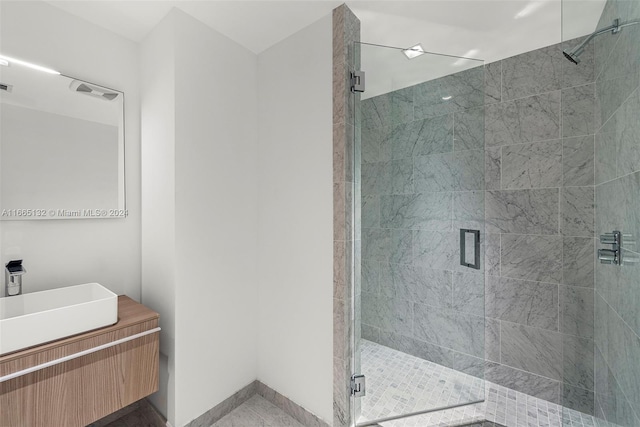 bathroom featuring vanity and walk in shower