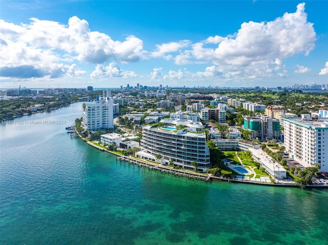 aerial view featuring a water view