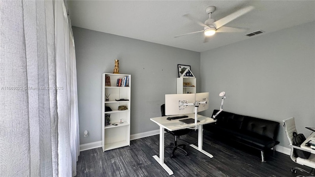 office featuring ceiling fan and dark hardwood / wood-style floors