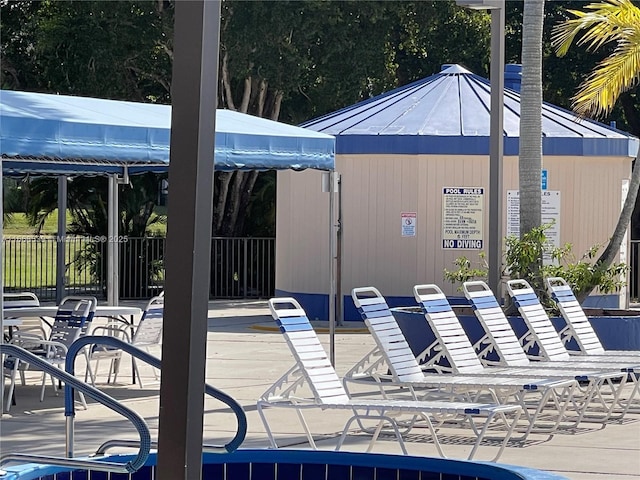 view of swimming pool with fence