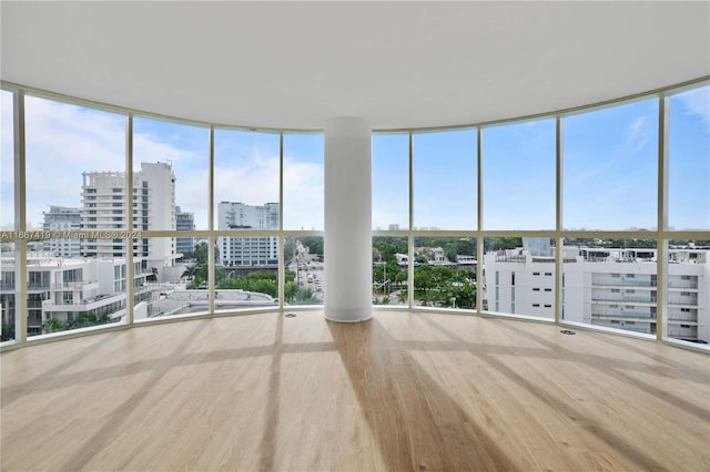 spare room with a healthy amount of sunlight, hardwood / wood-style floors, and expansive windows