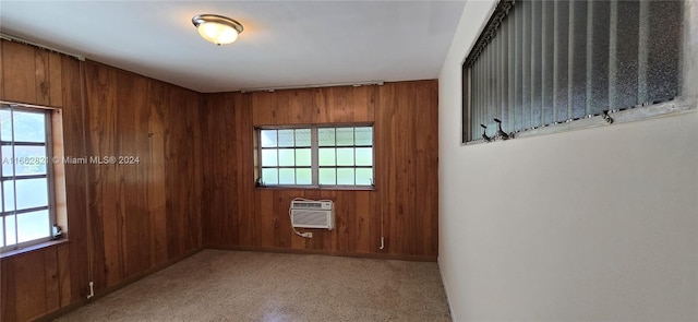 empty room with wooden walls and a healthy amount of sunlight