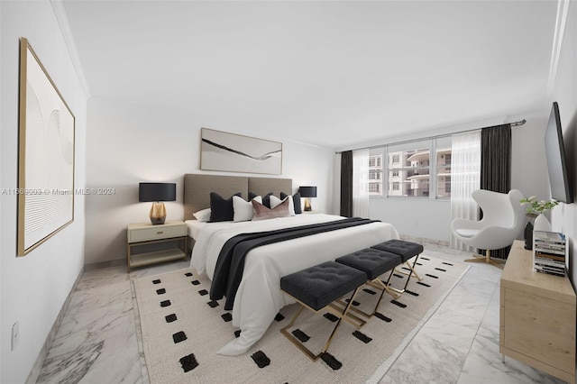 bedroom featuring ornamental molding