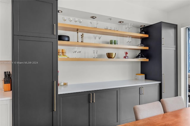 interior space featuring gray cabinets