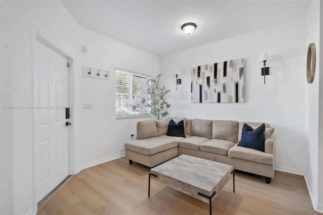 living area with baseboards and light wood-style flooring