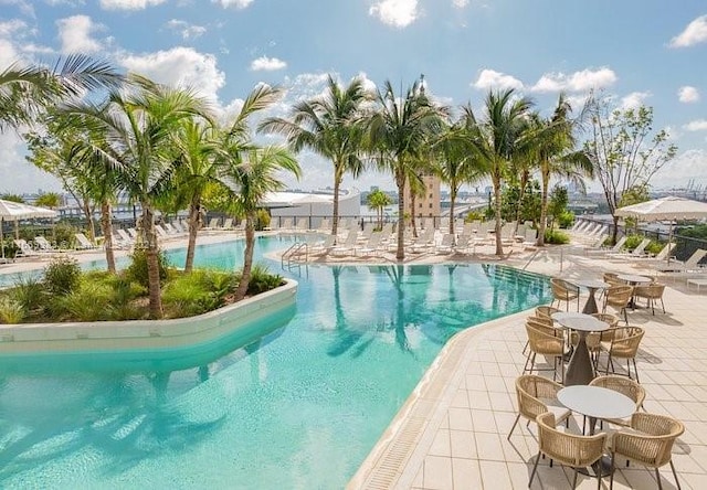 view of swimming pool with a patio