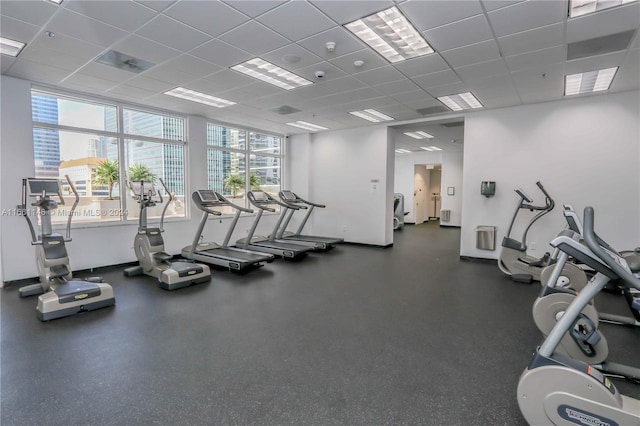 gym with a drop ceiling