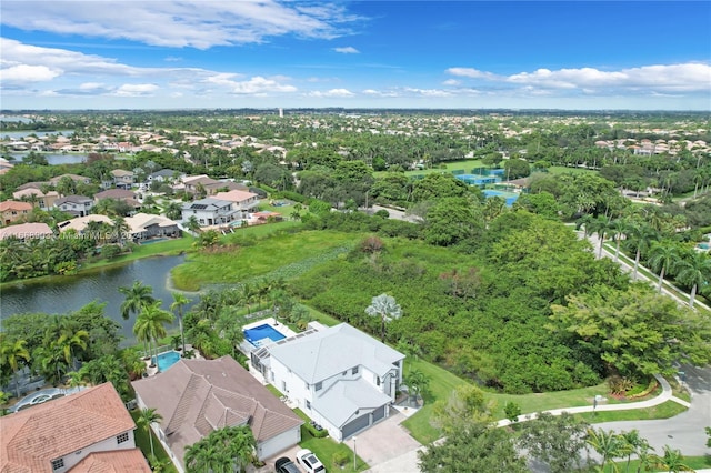 aerial view with a water view