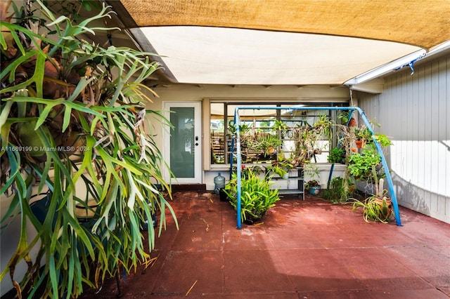 property entrance with a patio area