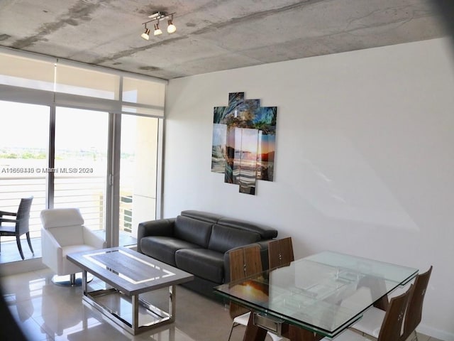 living area with a wall of windows