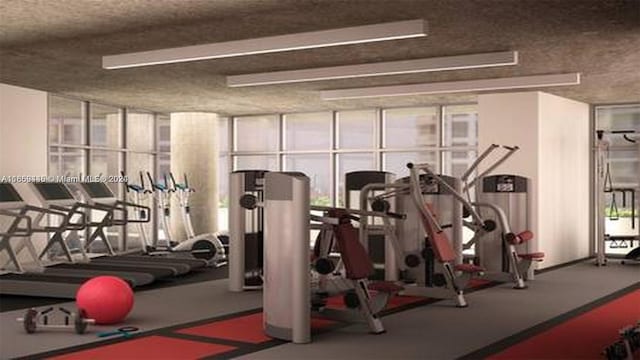 exercise room with expansive windows