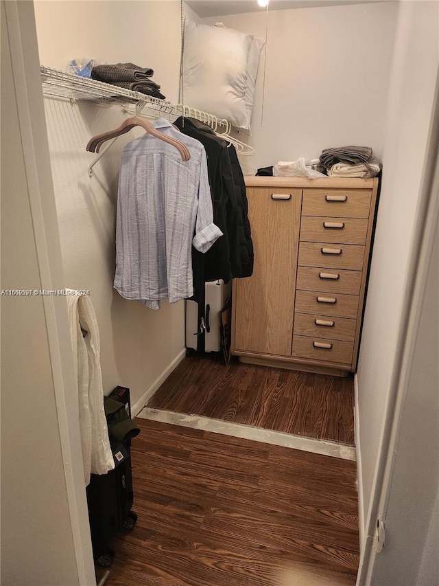 walk in closet featuring dark wood-type flooring