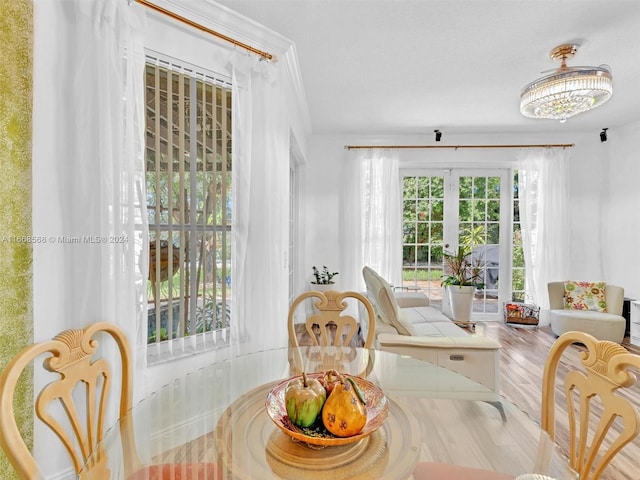 dining area with light hardwood / wood-style flooring